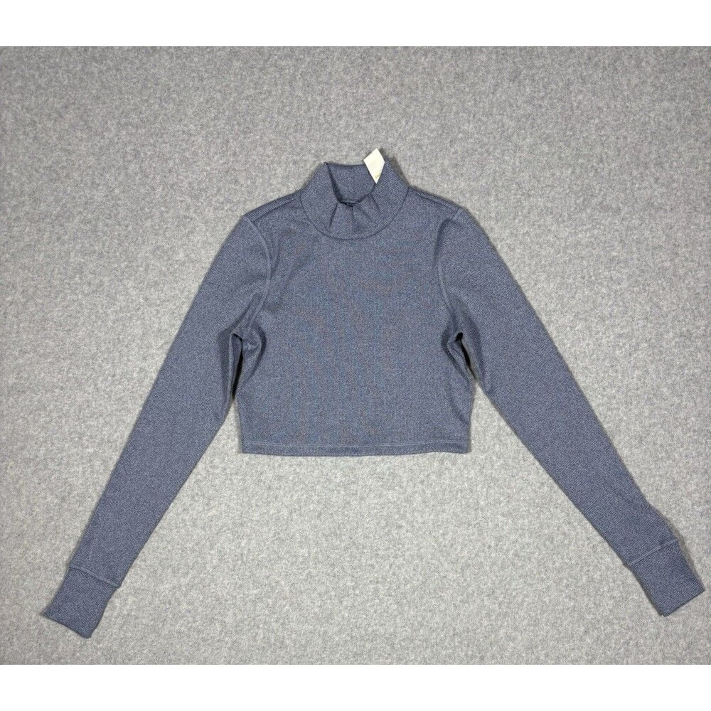 Offline by Aerie Cropped Ribbed Top Blue/Gray Long Sleeve High Neck Size XS NWT